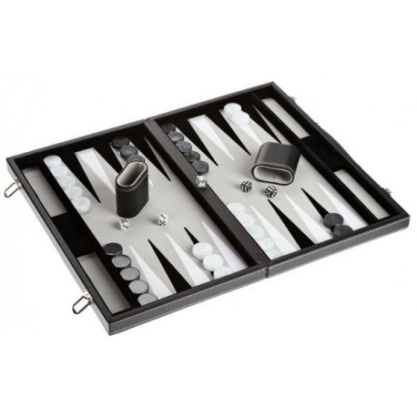 Backgammon imitation black leather interior grey, large model